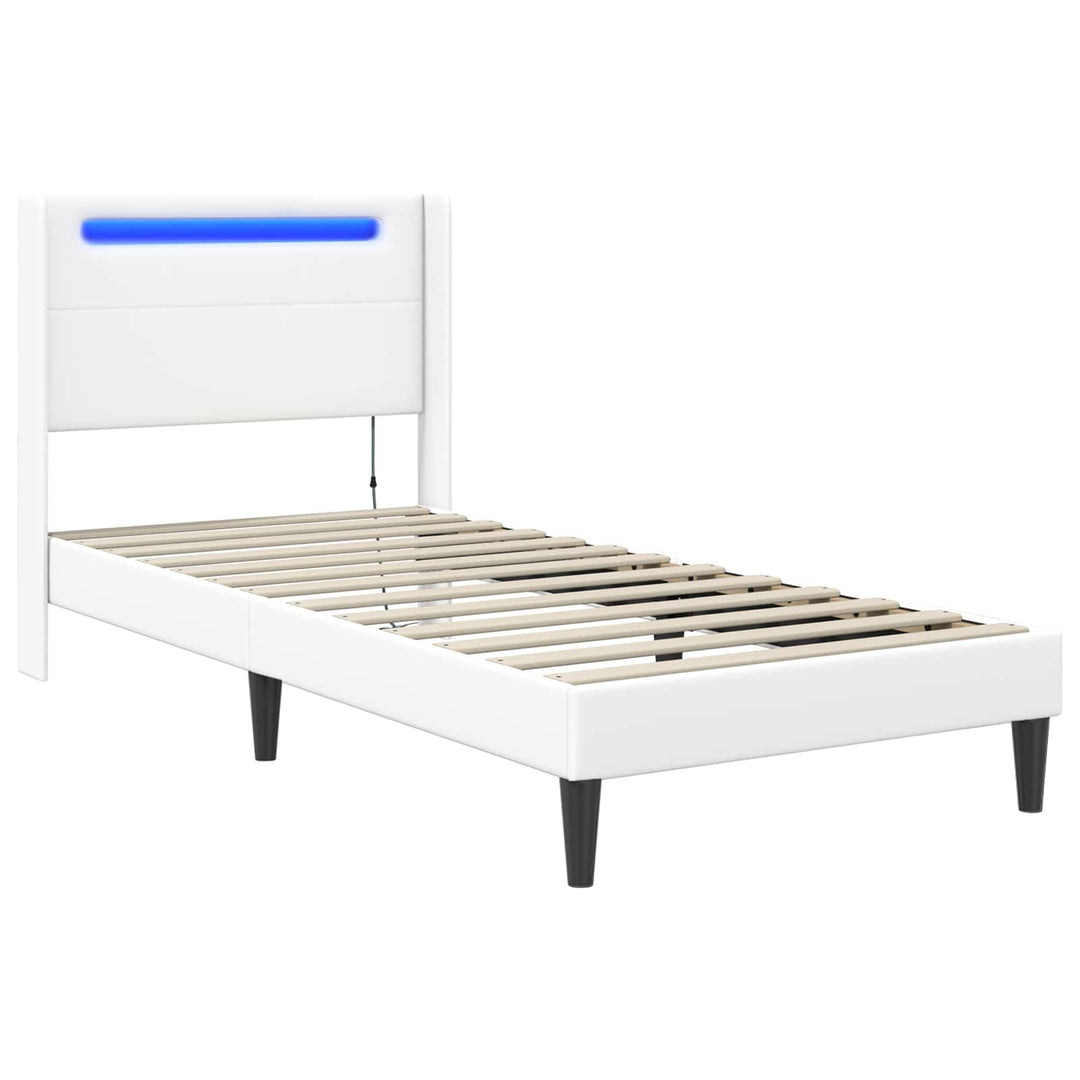 Sengestel med LED-lysstrimler Hvid 100 x 200 cm Kunstlæder