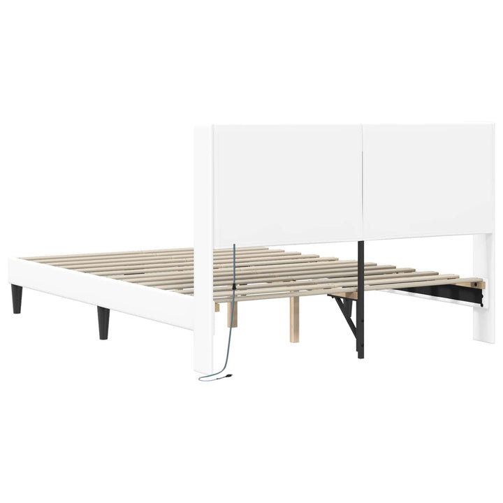 Sengestel med LED-lysstrimler Hvid 120 x 190 cm Kunstlæder