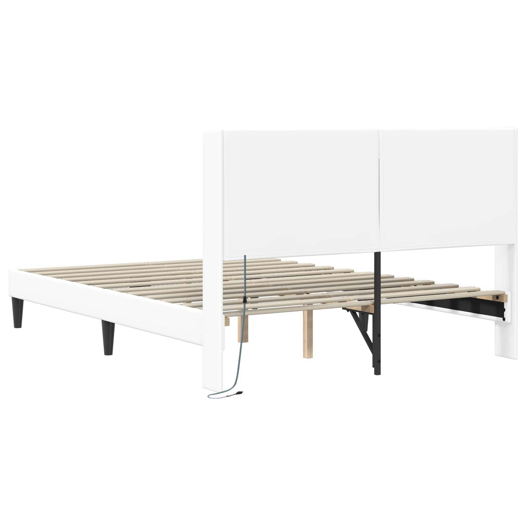Sengestel med LED-lysstrimler Hvid 120 x 200 cm Kunstlæder