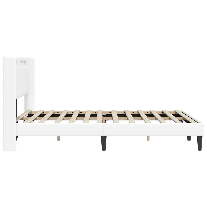 Sengestel med LED-lysstrimler Hvid 120 x 200 cm Kunstlæder