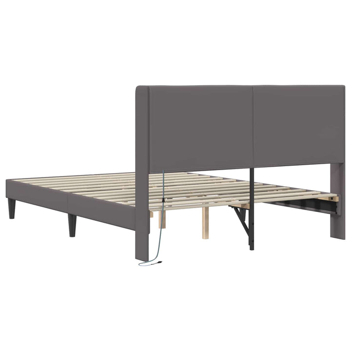 Sengestel med LED-lysstrimler Grå 140 x 190 cm Kunstlæder