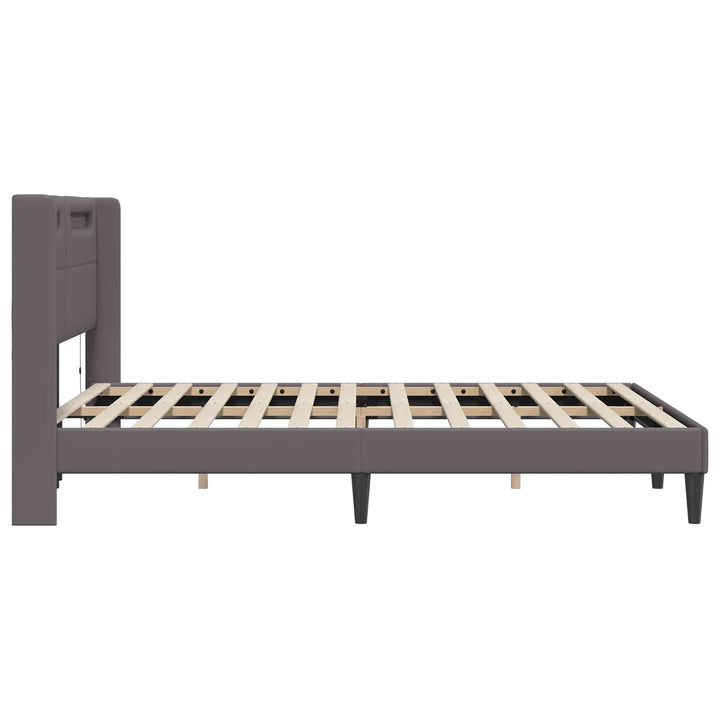 Sengestel med LED-lysstrimler Grå 140 x 190 cm Kunstlæder