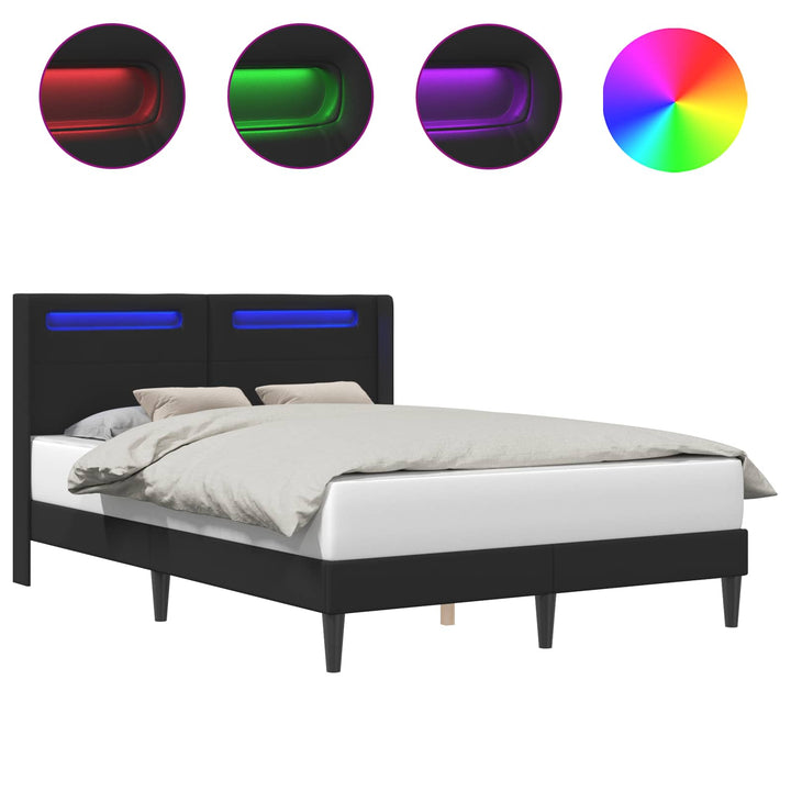 Sengestel med LED-lysstrimler Sort 140 x 190 cm Kunstlæder