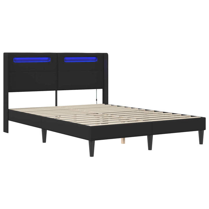 Sengestel med LED-lysstrimler Sort 140 x 190 cm Kunstlæder