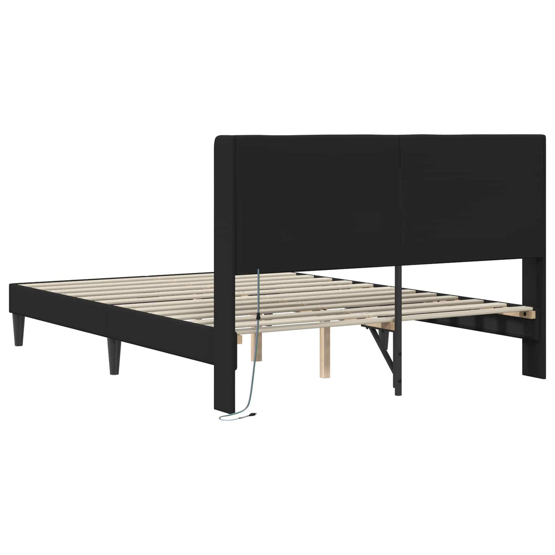 Sengestel med LED-lysstrimler Sort 140 x 190 cm Kunstlæder