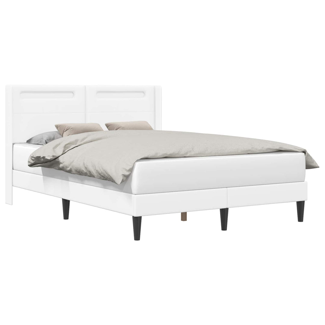 Sengestel med LED-lysstrimler Hvid 140 x 190 cm Kunstlæder