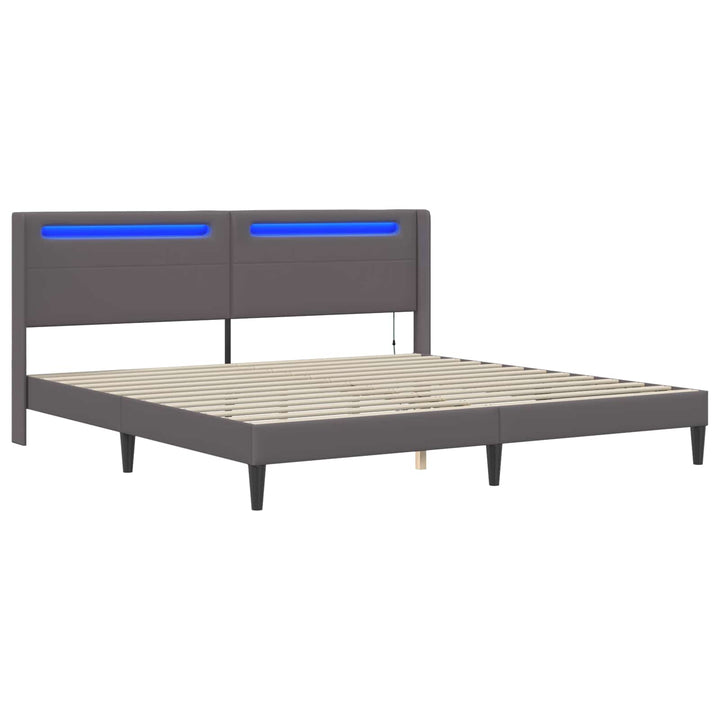 Sengestel med LED-lysstrimler Grå 180 x 200 cm Kunstlæder