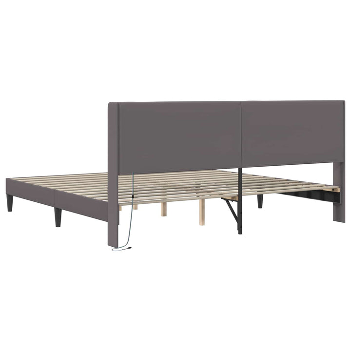 Sengestel med LED-lysstrimler Grå 180 x 200 cm Kunstlæder