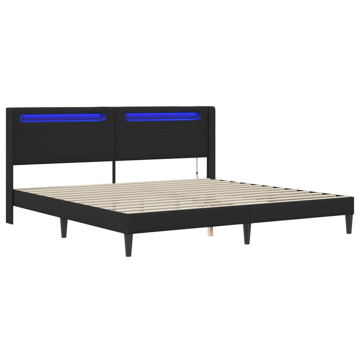 Sengestel med LED-lysstrimler Sort 180 x 200 cm Kunstlæder