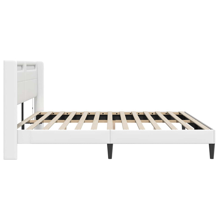Sengestel med LED-lysstrimler Hvid 180 x 200 cm Kunstlæder