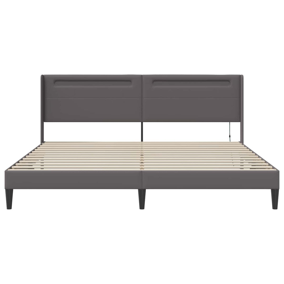 Sengestel med LED-lysstrimler Grå 200 x200 cm Kunstlæder