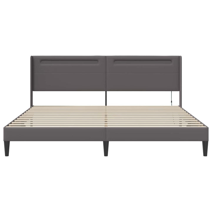 Sengestel med LED-lysstrimler Grå 200 x200 cm Kunstlæder