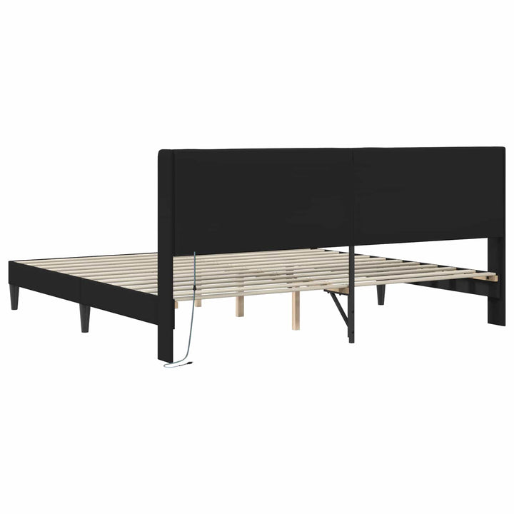 Sengestel med LED-lysstrimler Sort 200 x200 cm Kunstlæder