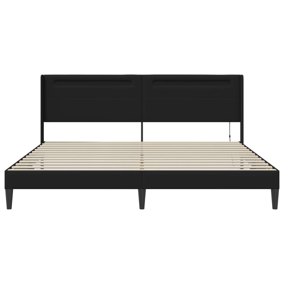 Sengestel med LED-lysstrimler Sort 200 x200 cm Kunstlæder