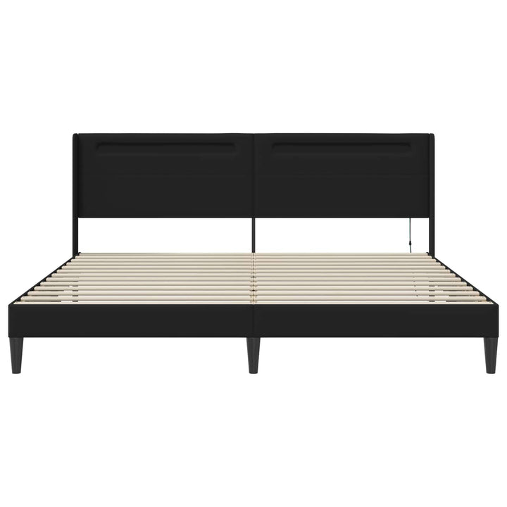 Sengestel med LED-lysstrimler Sort 200 x200 cm Kunstlæder