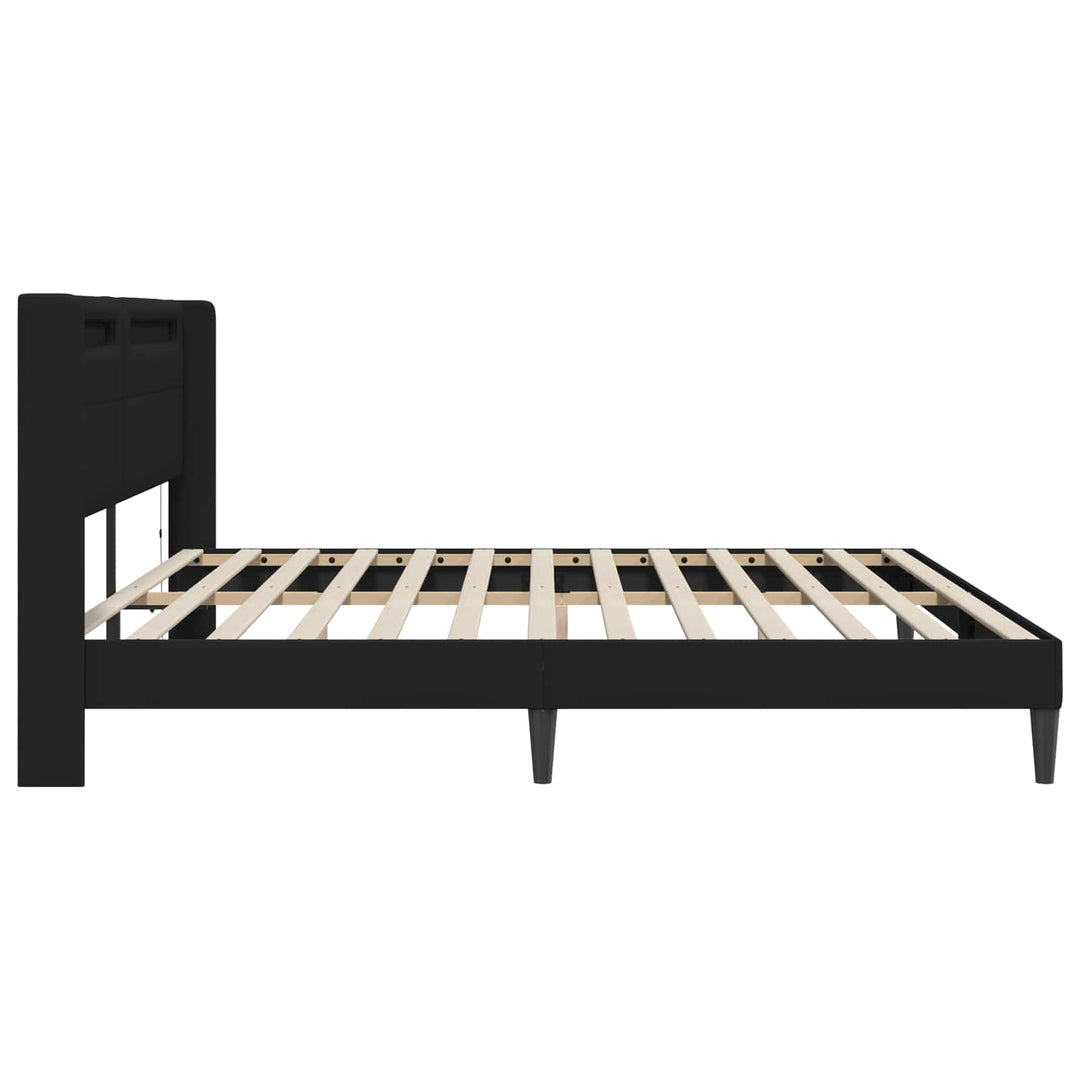 Sengestel med LED-lysstrimler Sort 200 x200 cm Kunstlæder