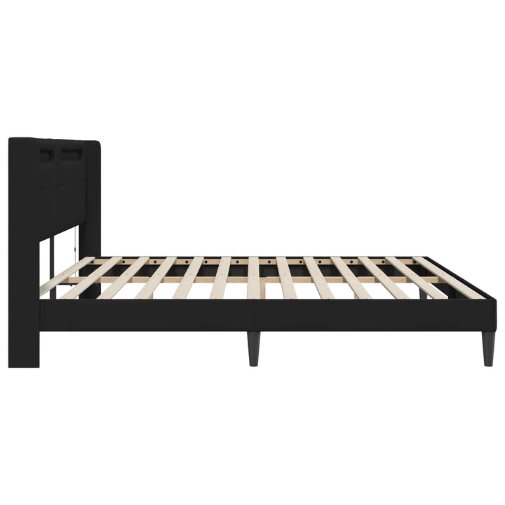 Sengestel med LED-lysstrimler Sort 200 x200 cm Kunstlæder