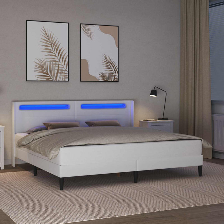 Sengestel med LED-lysstrimler Hvid 200 x200 cm Kunstlæder