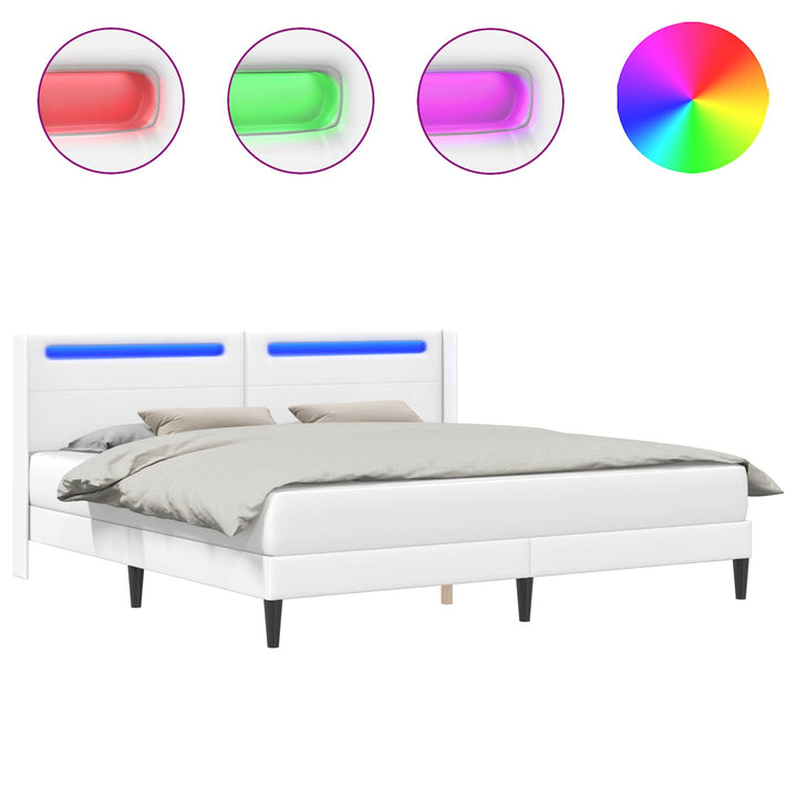 Sengestel med LED-lysstrimler Hvid 200 x200 cm Kunstlæder