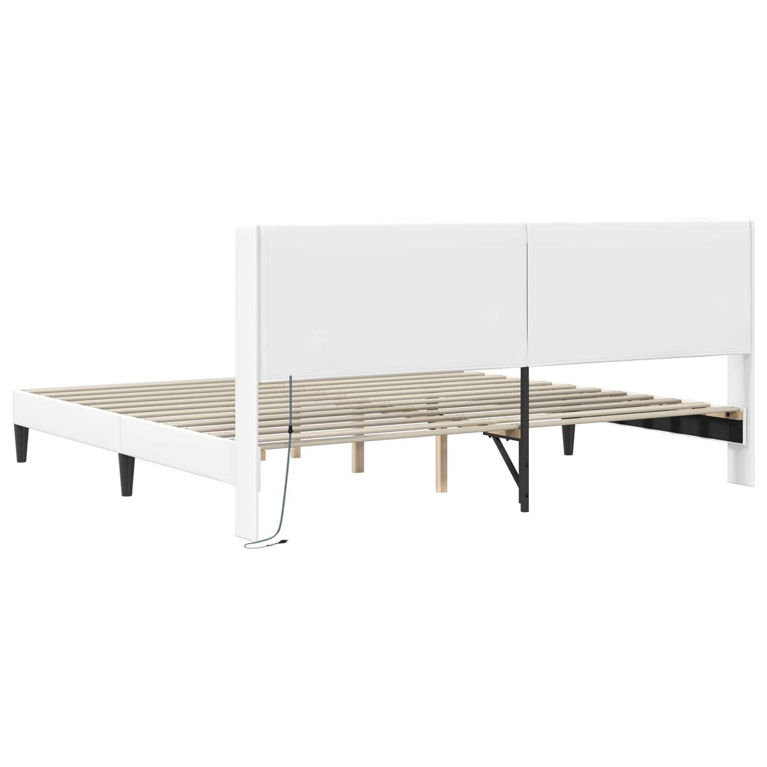 Sengestel med LED-lysstrimler Hvid 200 x200 cm Kunstlæder