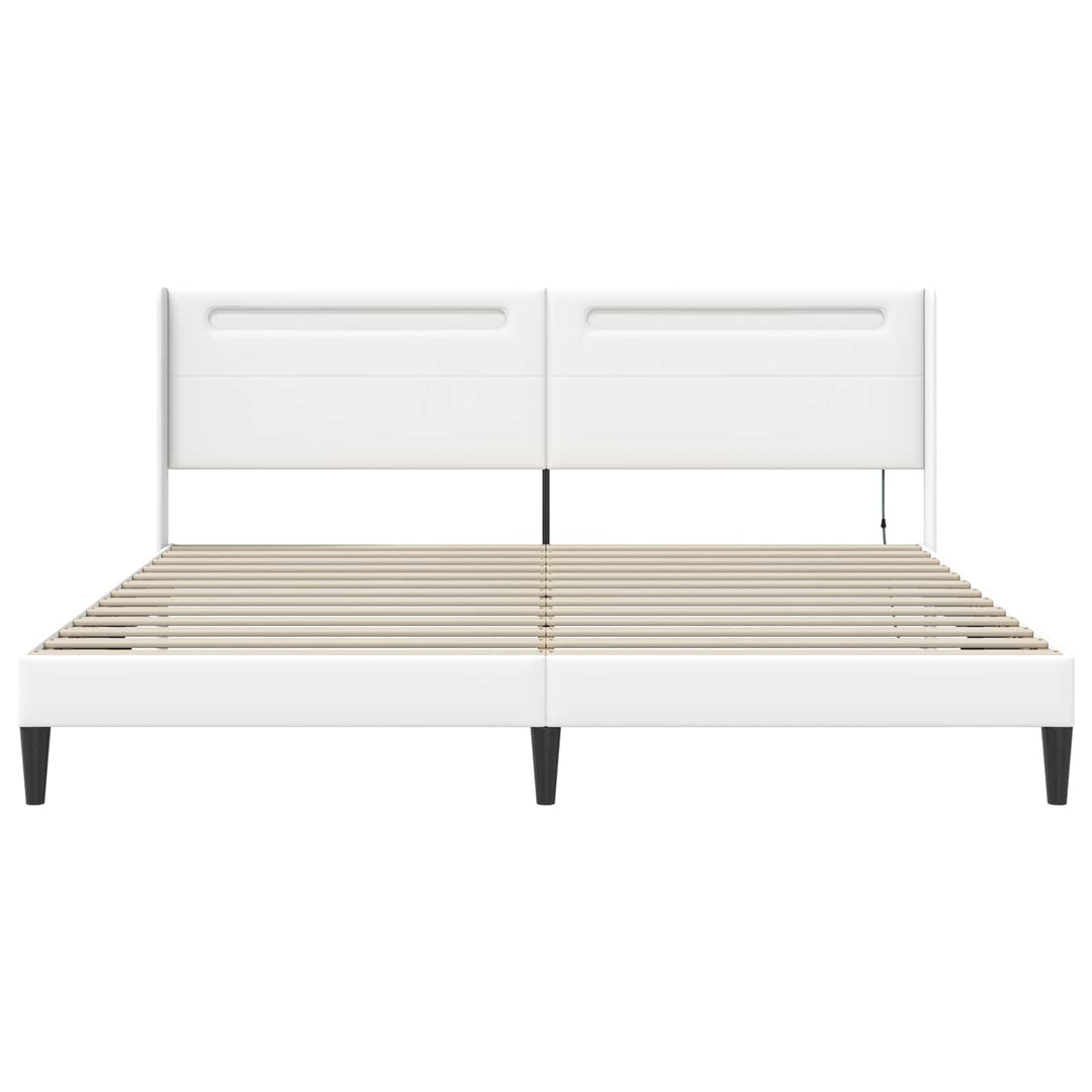 Sengestel med LED-lysstrimler Hvid 200 x200 cm Kunstlæder