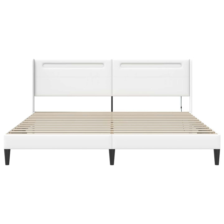 Sengestel med LED-lysstrimler Hvid 200 x200 cm Kunstlæder
