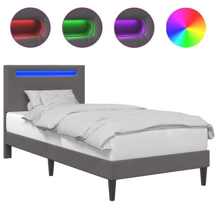 Sengestel med LED-lysstrimler Grå 80 x 200 cm Kunstlæder