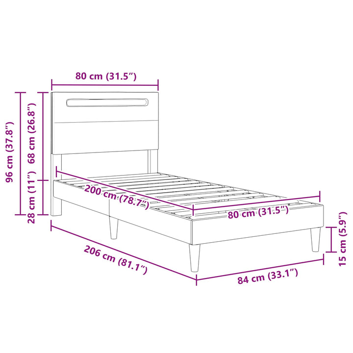 Sengestel med LED-lysstrimler Sort 80 x 200 cm Kunstlæder