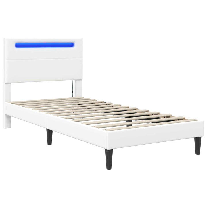 Sengestel med LED-lysstrimler Hvid 80 x 200 cm Kunstlæder