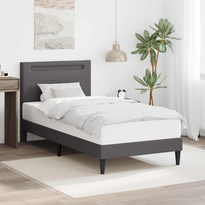 Sengestel med LED-lysstrimler Grå 90 x 190 cm Kunstlæder