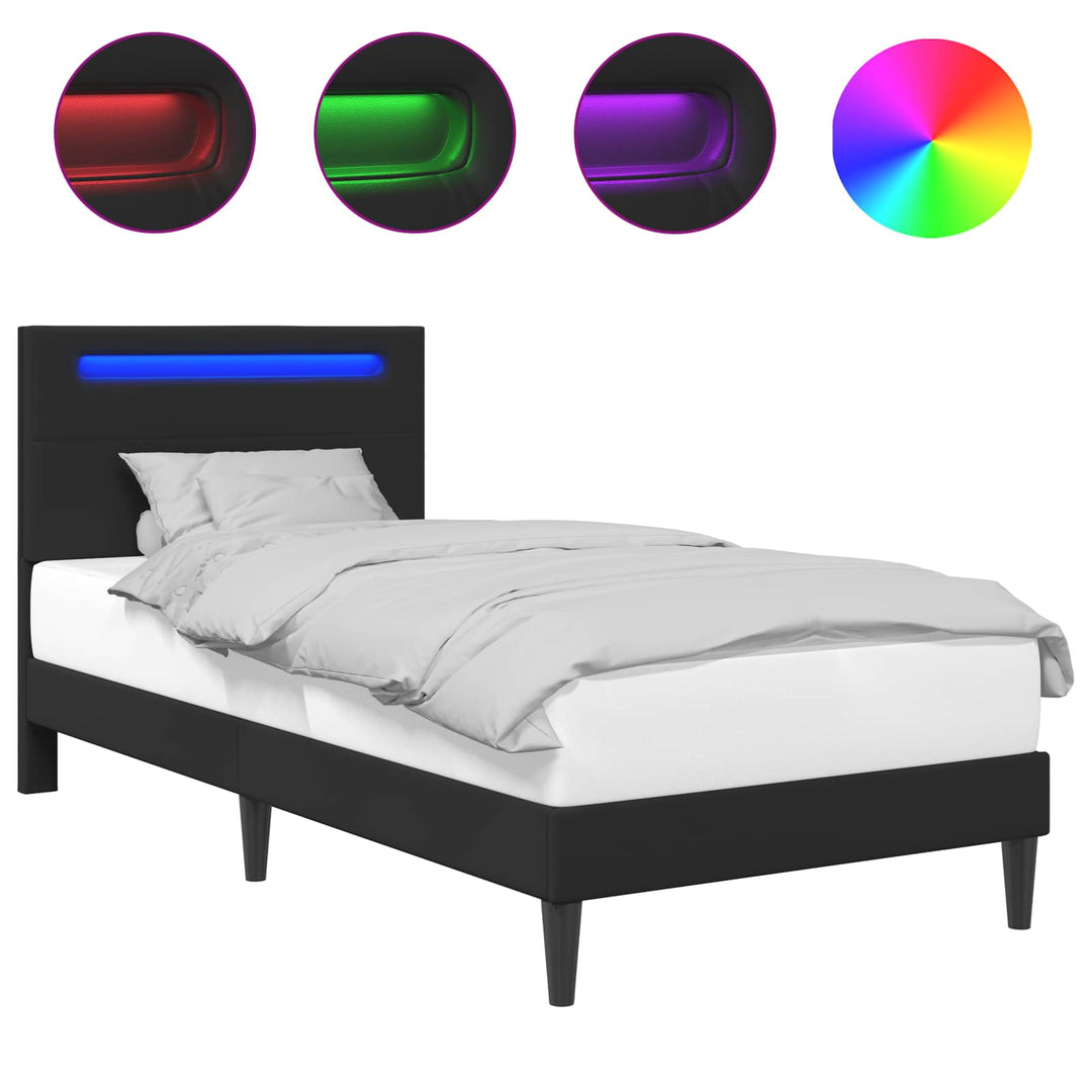 Sengestel med LED-lysstrimler Sort 90 x 190 cm Kunstlæder