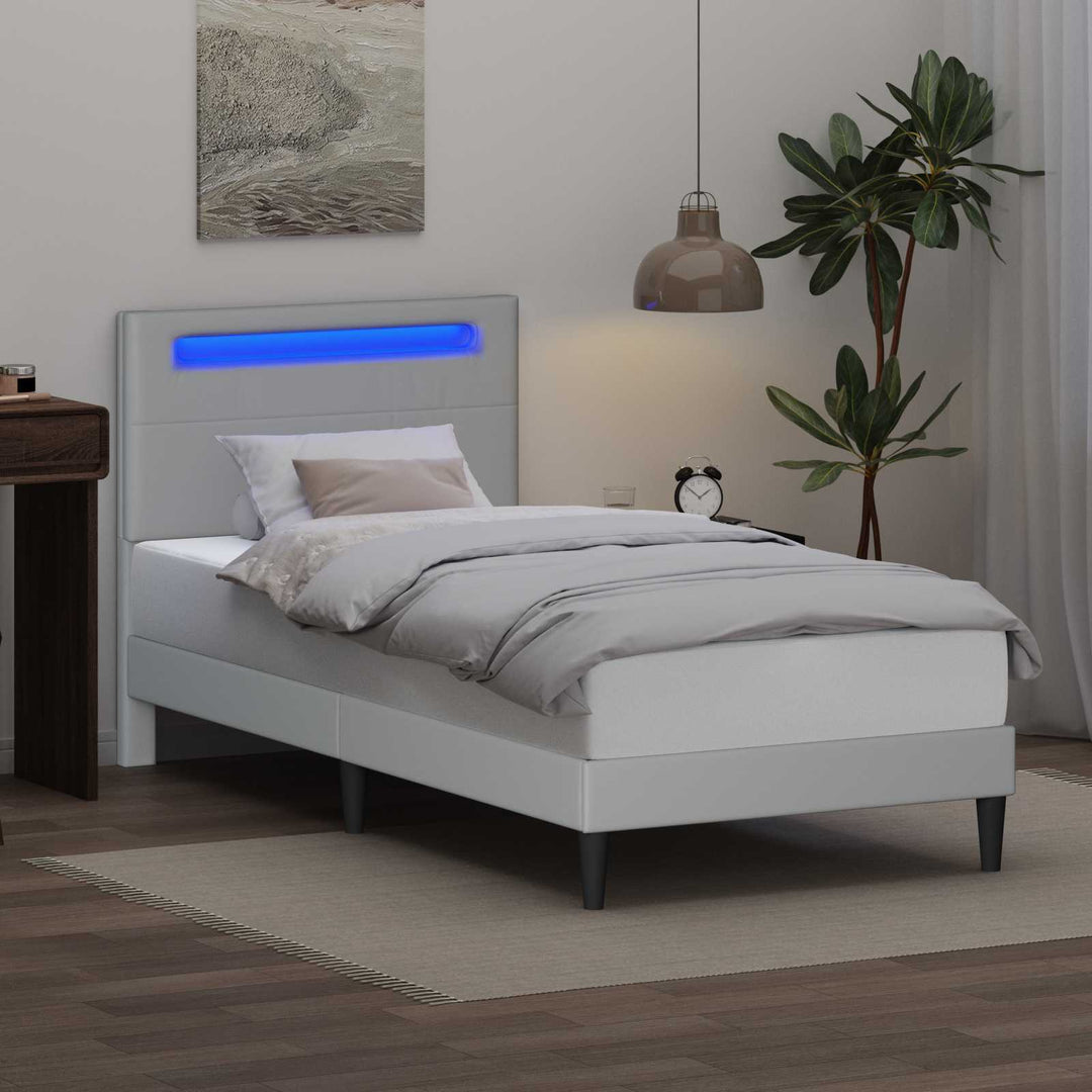 Sengestel med LED-lysstrimler Hvid 90 x 190 cm Kunstlæder