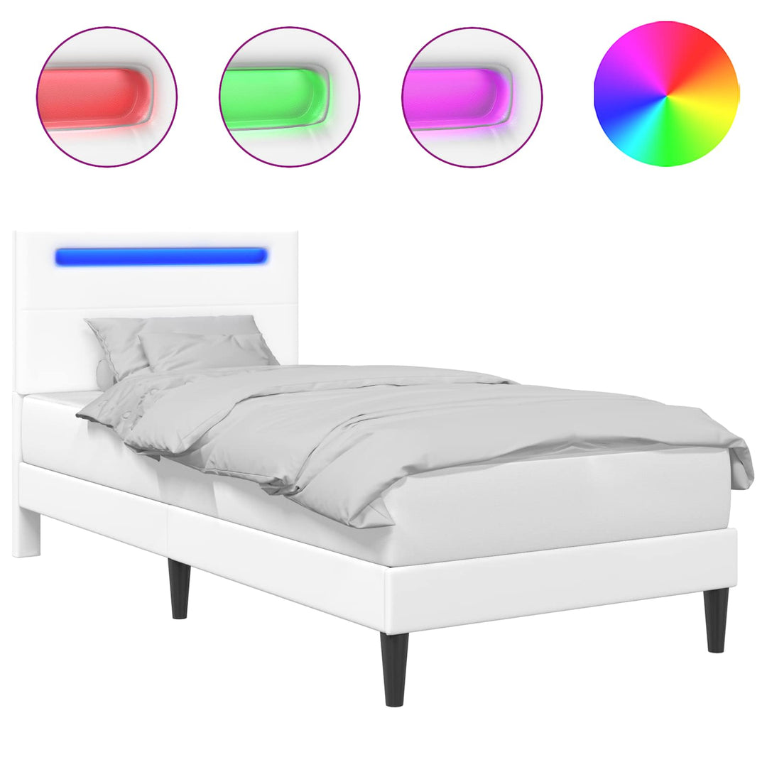 Sengestel med LED-lysstrimler Hvid 90 x 190 cm Kunstlæder