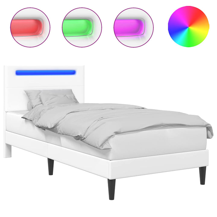 Sengestel med LED-lysstrimler Hvid 90 x 190 cm Kunstlæder
