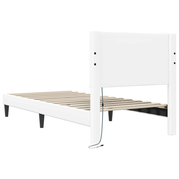 Sengestel med LED-lysstrimler Hvid 90 x 190 cm Kunstlæder