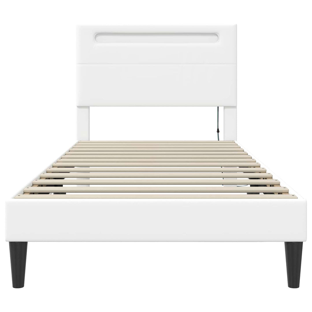 Sengestel med LED-lysstrimler Hvid 90 x 190 cm Kunstlæder