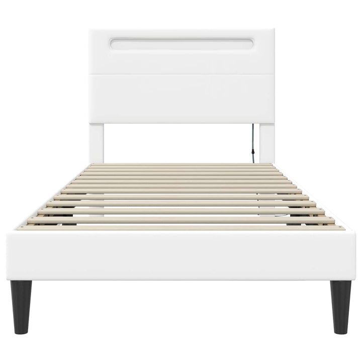 Sengestel med LED-lysstrimler Hvid 90 x 190 cm Kunstlæder