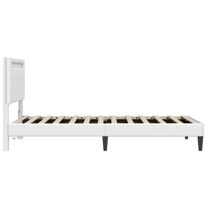 Sengestel med LED-lysstrimler Hvid 90 x 190 cm Kunstlæder
