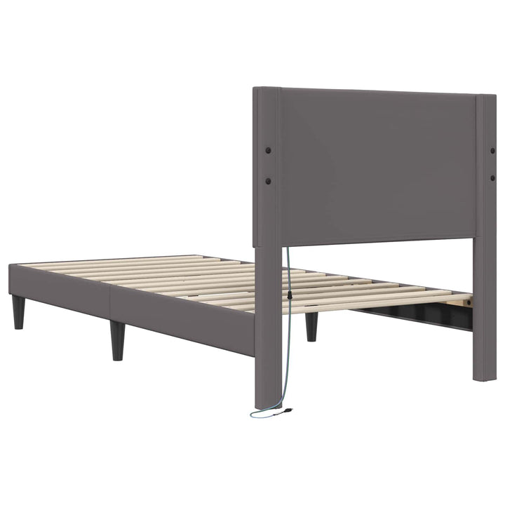 Sengestel med LED-lysstrimler Grå 90 x 200 cm Kunstlæder