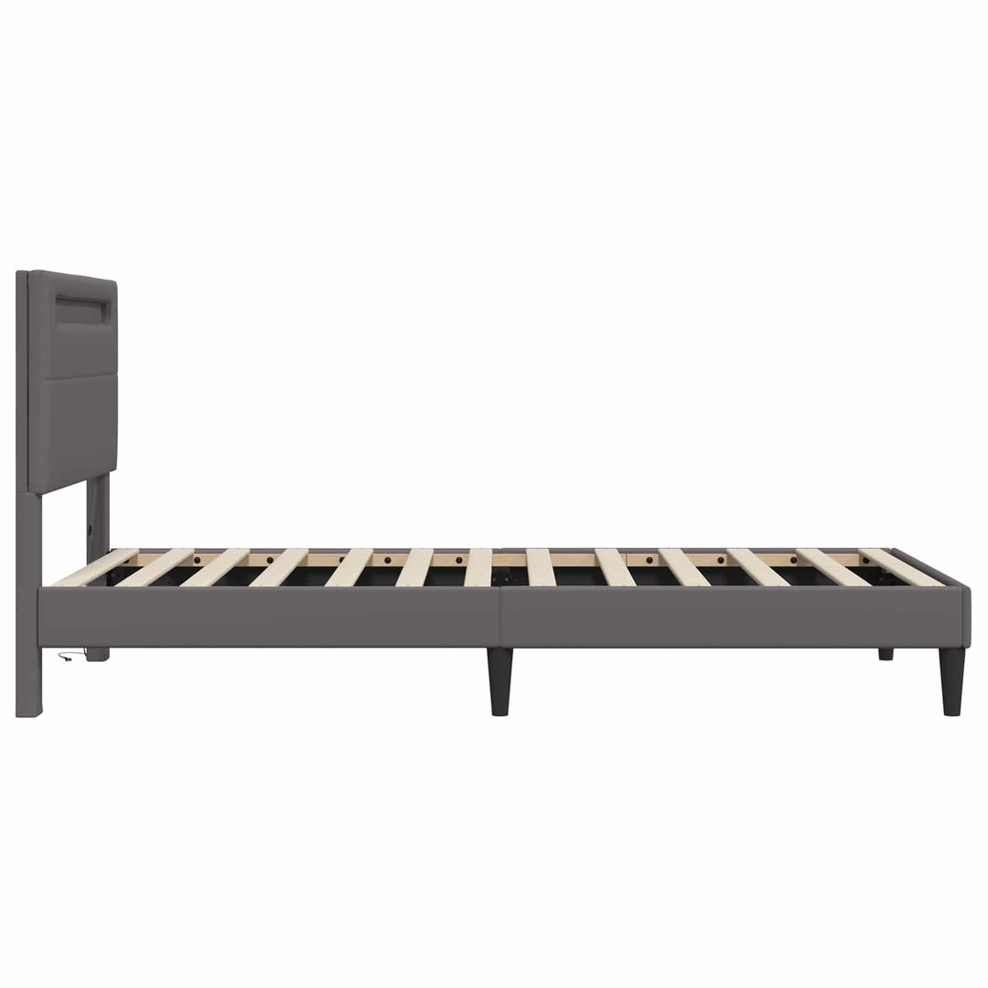 Sengestel med LED-lysstrimler Grå 90 x 200 cm Kunstlæder