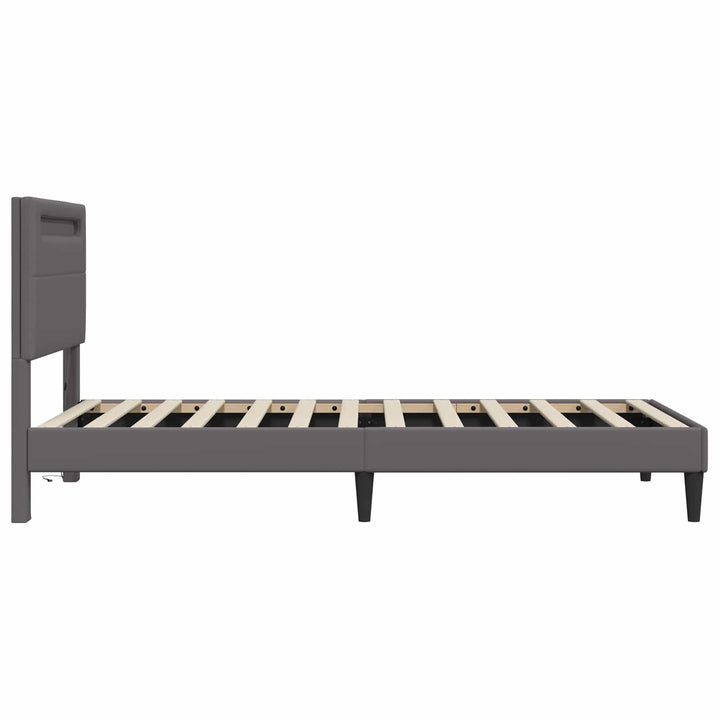 Sengestel med LED-lysstrimler Grå 90 x 200 cm Kunstlæder
