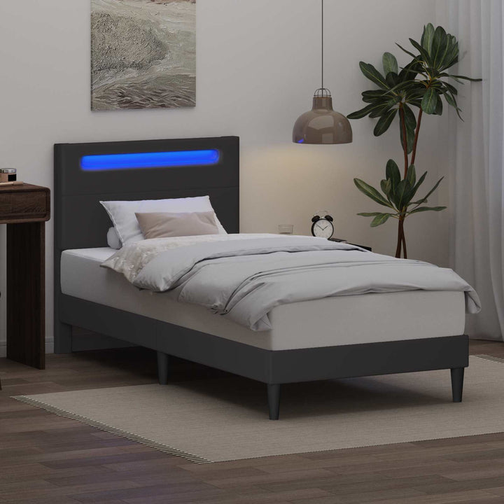 Sengestel med LED-lysstrimler Grå 100 x 200 cm Kunstlæder