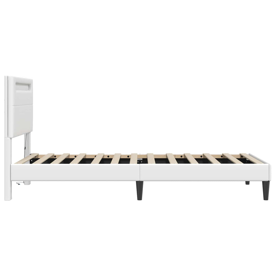 Sengestel med LED-lysstrimler Hvid 100 x 200 cm Kunstlæder
