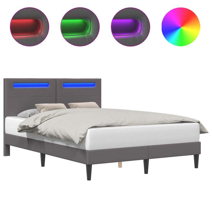 Sengestel med LED-lysstrimler Grå 120 x 190 cm Kunstlæder