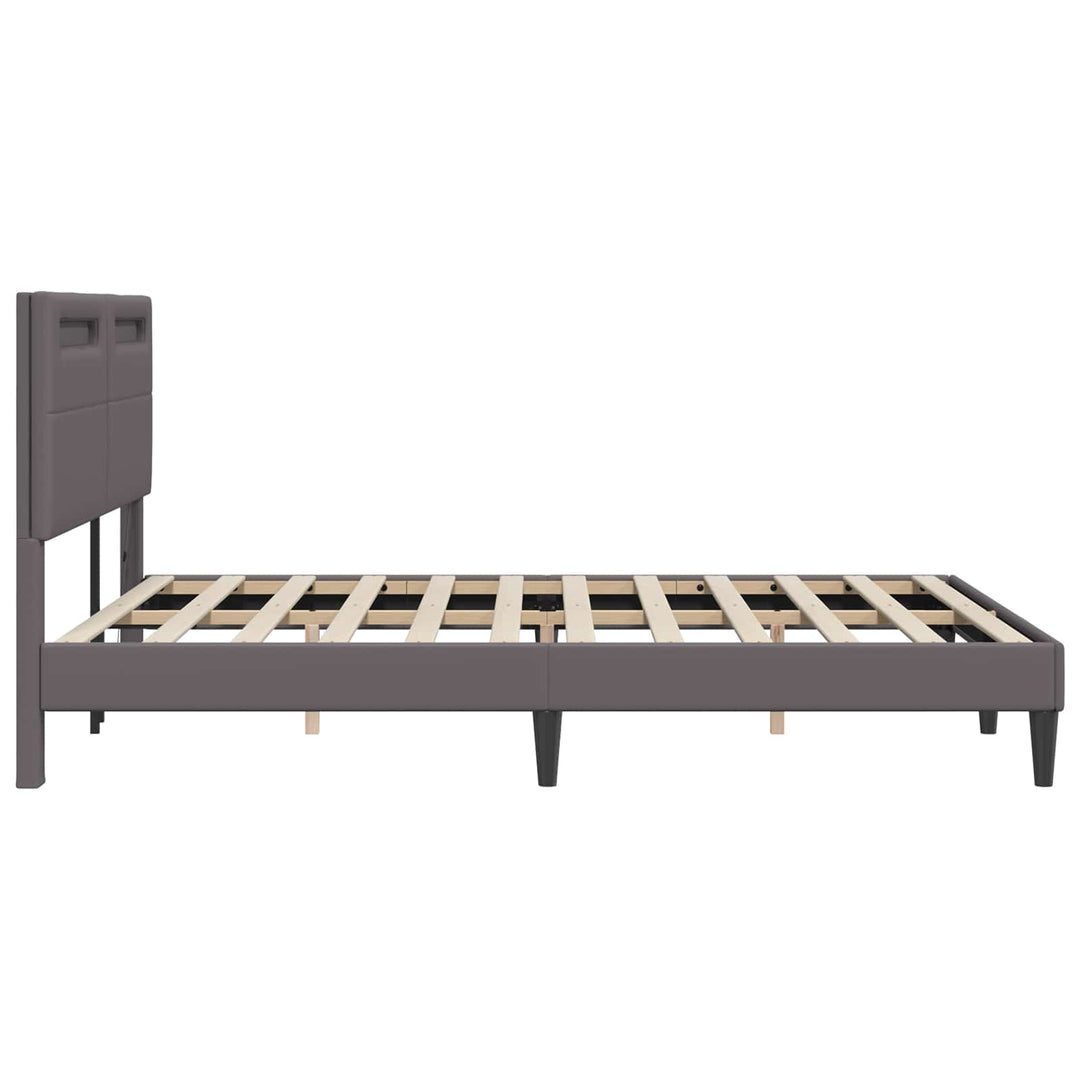 Sengestel med LED-lysstrimler Grå 120 x 190 cm Kunstlæder