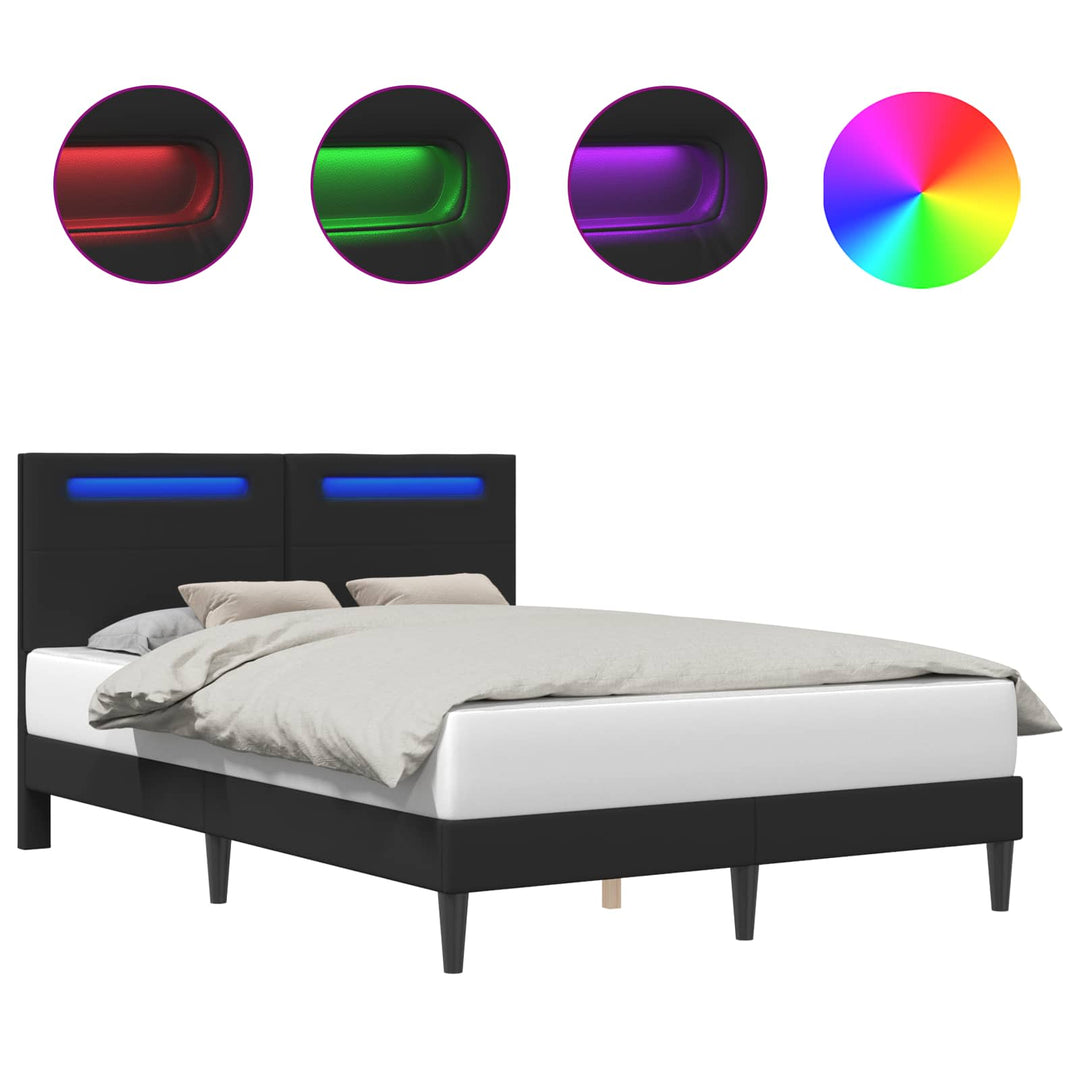 Sengestel med LED-lysstrimler Sort 120 x 200 cm Kunstlæder