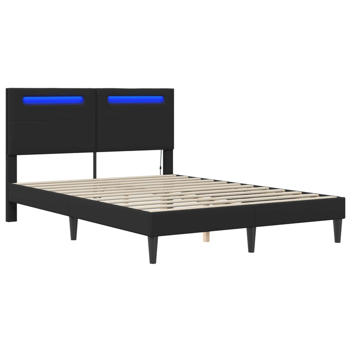 Sengestel med LED-lysstrimler Sort 120 x 200 cm Kunstlæder