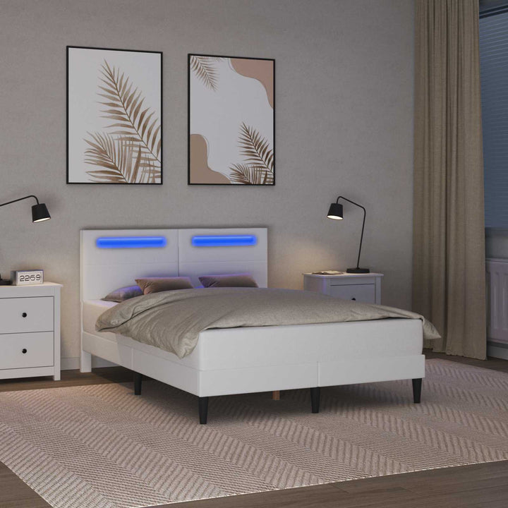 Sengestel med LED-lysstrimler Hvid 120 x 200 cm Kunstlæder