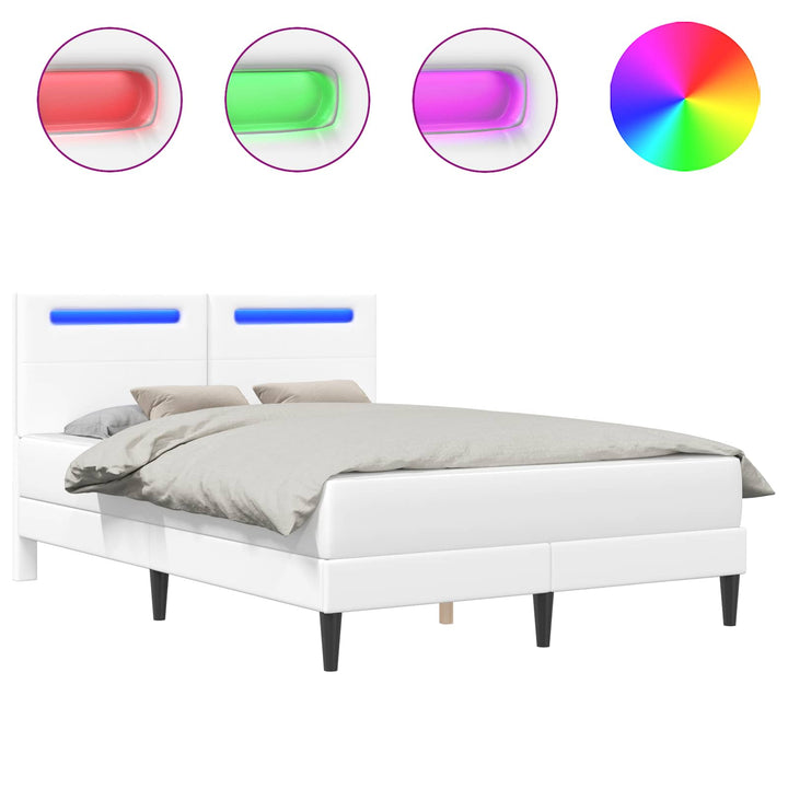 Sengestel med LED-lysstrimler Hvid 120 x 200 cm Kunstlæder