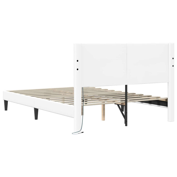 Sengestel med LED-lysstrimler Hvid 120 x 200 cm Kunstlæder